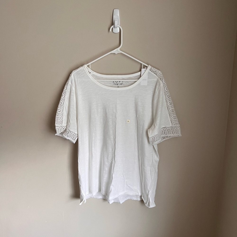 LOFT White Short Sleeve Lace Top